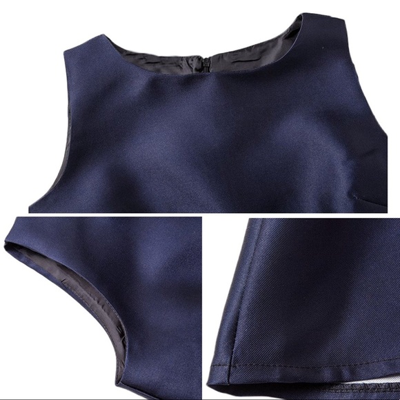 Plus/Regular Satin Feel Navy Floral A Line Dress - Picture 5 of 8